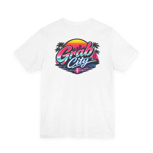 Grab City Retro Palm Tee — Vintage Sunset Beach Graphic T-Shirt