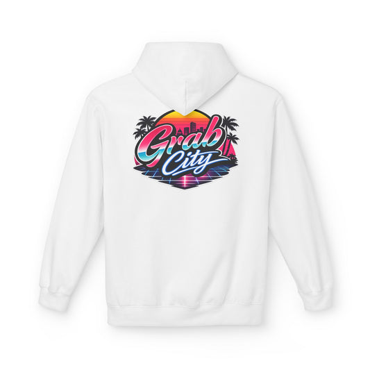 Retro Palm Sunset Hoodie — "Grab City" Vaporwave Pullover